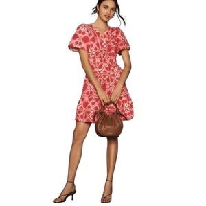 Anthropologie Somerset Smocked Poplin Tiered Mini Dress Cotton NWT Small